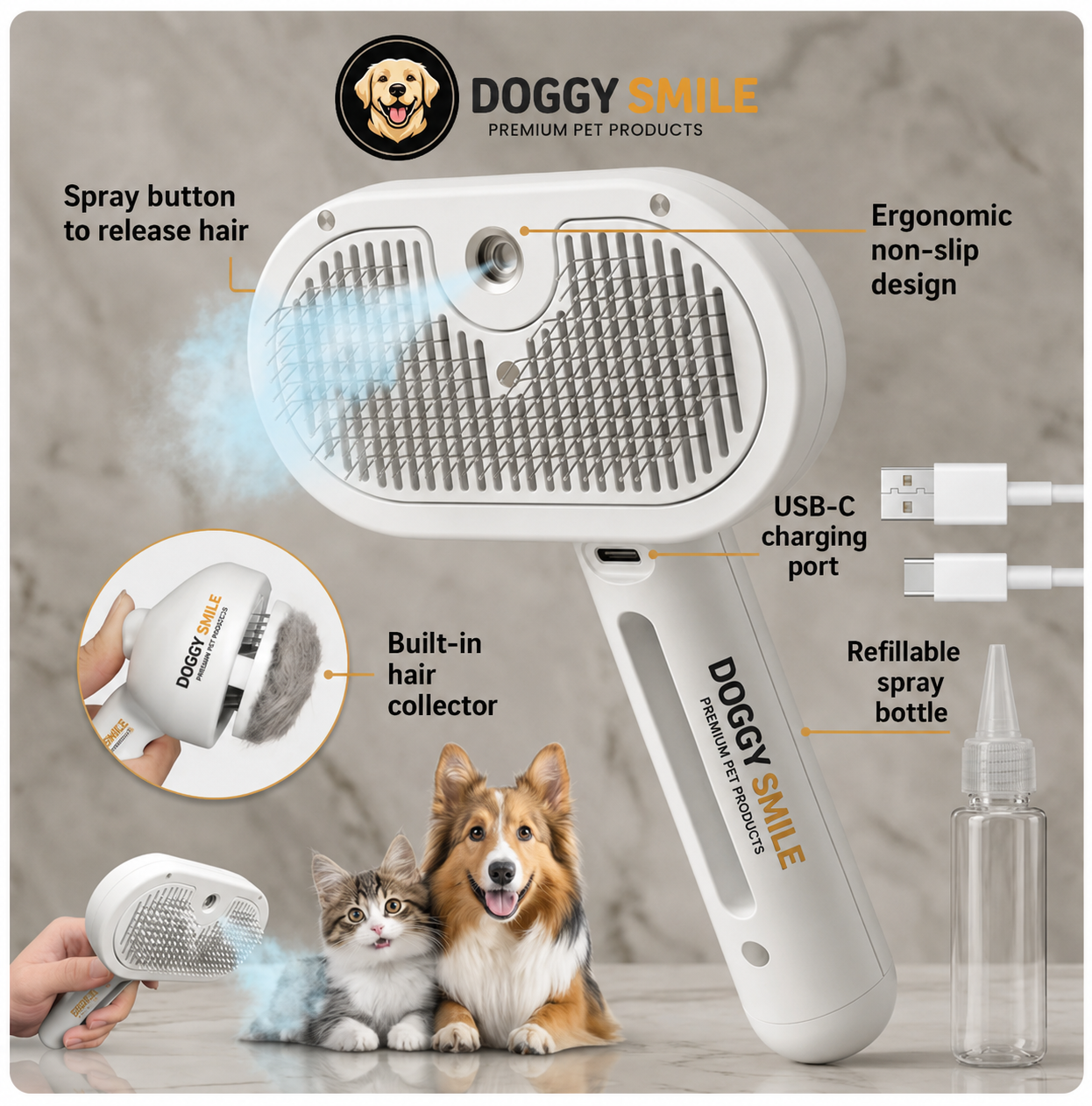 Doggysmile™ 3-in-1 Pastel Steam Brush 🧼